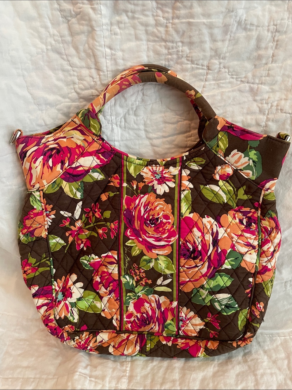 Vera Bradley Quilted Floral Tote Bag in Brown and Pink